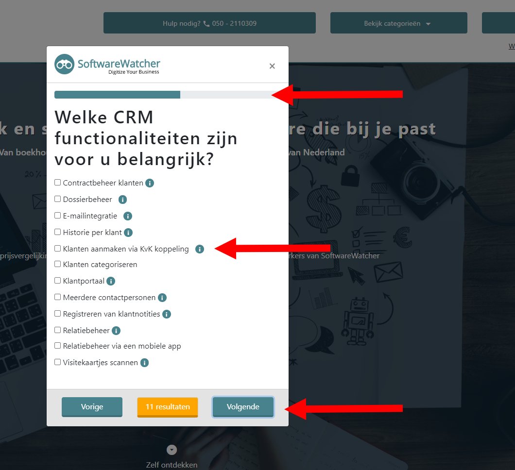 Softwareselectie tool voortgangsmeter