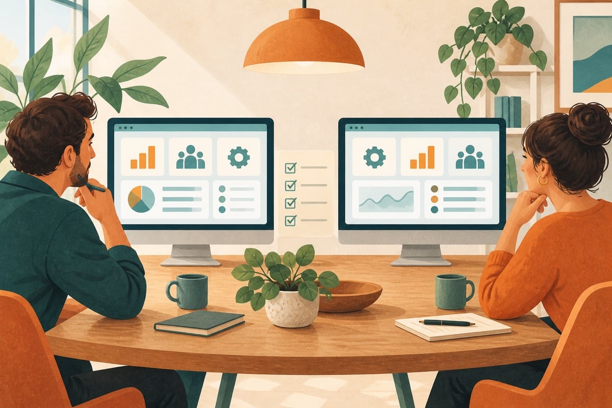 Illustratie van twee gelijkwaardig gepresenteerde ERP-systemen ter vergelijking.