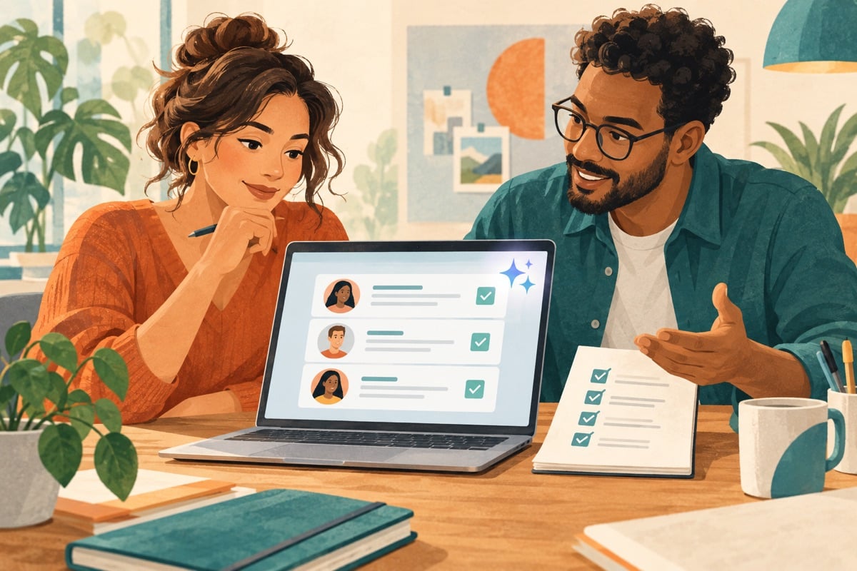 Illustratie van een recruiter die door software geordende sollicitaties beoordeelt.
