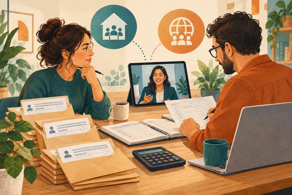 Illustratie van salarisadministratie die intern of met een externe specialist wordt uitgevoerd.
